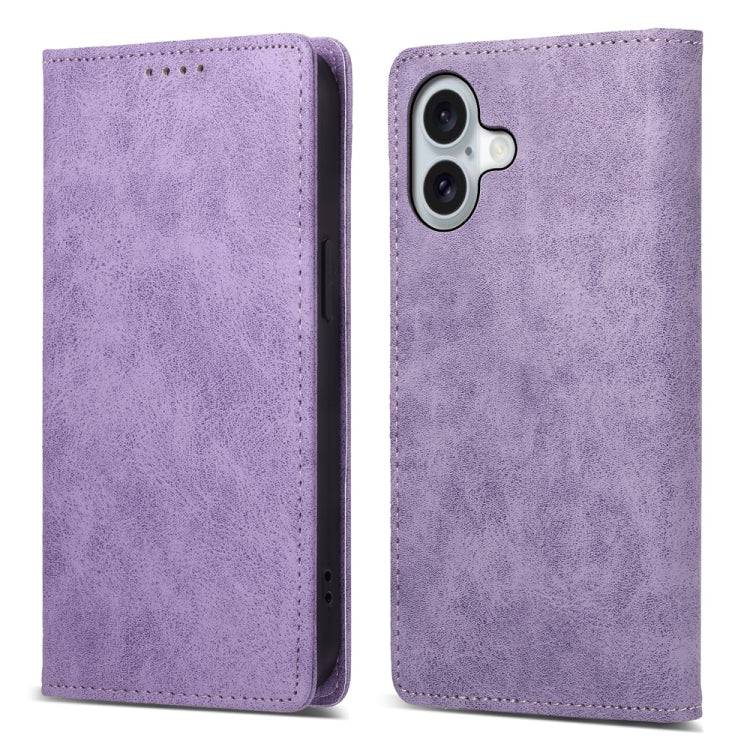 For iPhone 16 Business Solid Color Magnetic RFID Leather Phone Case(Purple) - iPhone 16 Cases by buy2fix | Online Shopping UK | buy2fix