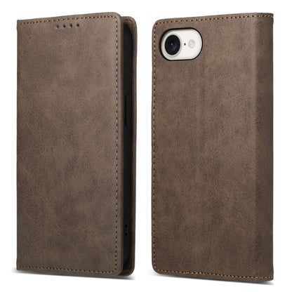 For iPhone 16e Business Solid Color Magnetic RFID Leather Phone Case(Brown) - iPhone 16e Cases by buy2fix | Online Shopping UK | buy2fix