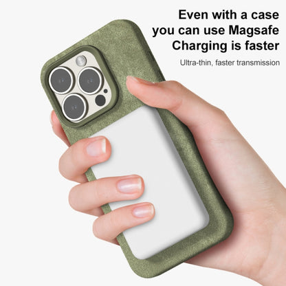 For iPhone 13 Pro Skin Feel Denim Leather MagSafe Phone Case(Army Green) - iPhone 13 Pro Cases by buy2fix | Online Shopping UK | buy2fix