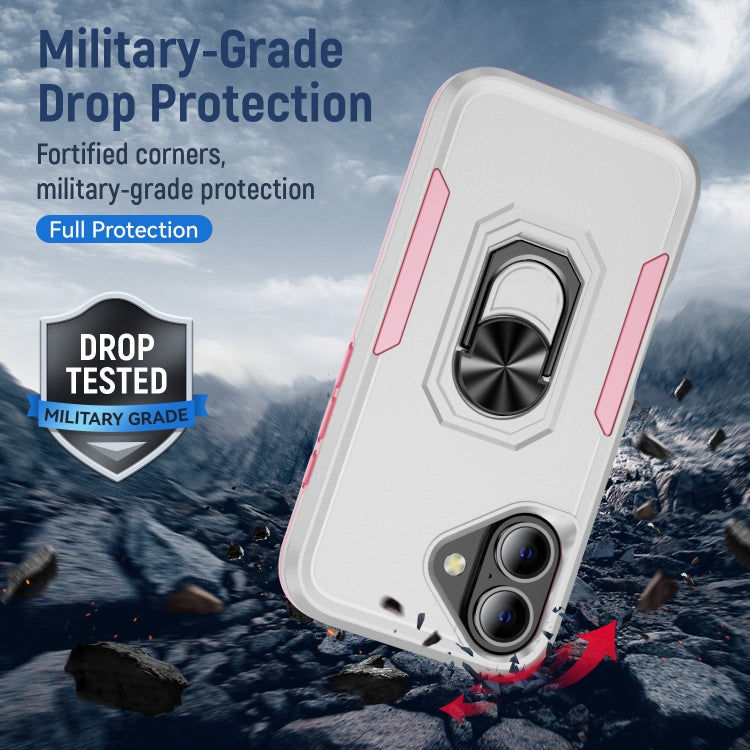 For iPhone 16 Plus Pioneer Armor Heavy Duty PC + TPU Phone Case with Holder(White+Pink) - iPhone 16 Plus Cases by buy2fix | Online Shopping UK | buy2fix