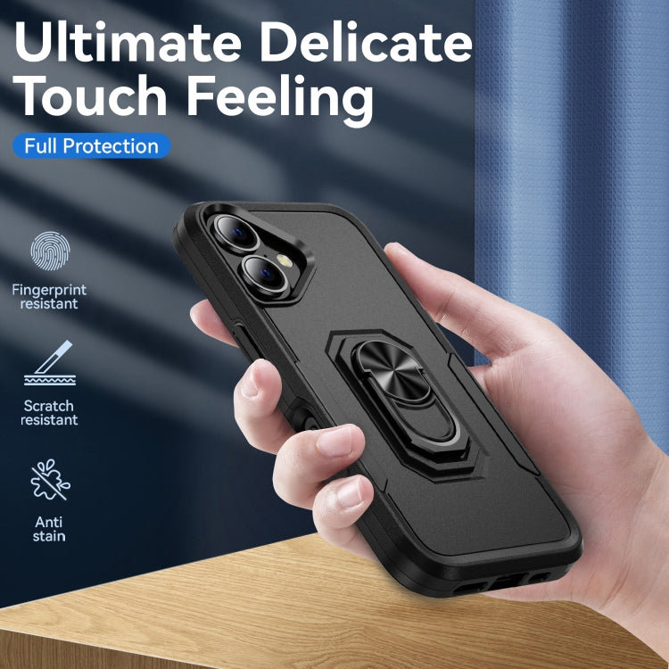 For iPhone 16 Plus Pioneer Armor Heavy Duty PC + TPU Phone Case with Holder(Black) - iPhone 16 Plus Cases by buy2fix | Online Shopping UK | buy2fix