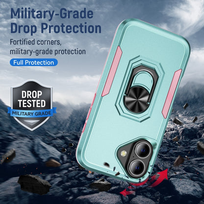 For iPhone 16 Plus Pioneer Armor Heavy Duty PC + TPU Phone Case with Holder(Green+Pink) - iPhone 16 Plus Cases by buy2fix | Online Shopping UK | buy2fix