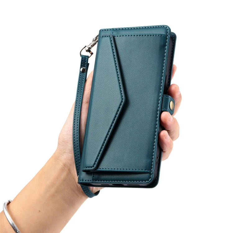 For iPhone 16 Plus Wallet Multi-card Slot Leather Phone Case with Lanyard(Green) - iPhone 16 Plus Cases by buy2fix | Online Shopping UK | buy2fix