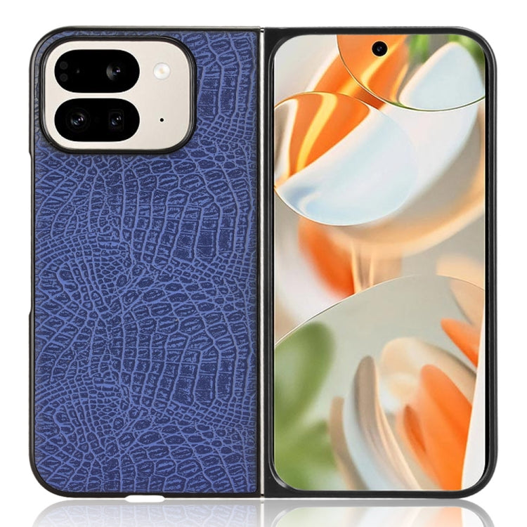 For Google Pixel 9 Pro Fold Crocodile Texture Back Cover Phone Case(Blue) - Google Cases by buy2fix | Online Shopping UK | buy2fix