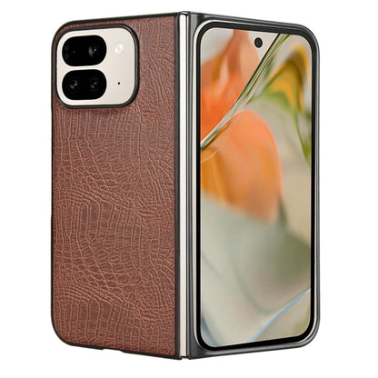 For Google Pixel 9 Pro Fold Crocodile Texture Back Cover Phone Case(Brown) - Google Cases by buy2fix | Online Shopping UK | buy2fix