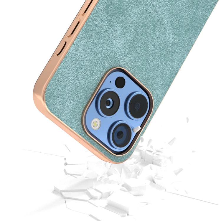 For iPhone 16 Electroplated Frame PU Leather Full Coverage Phone Case(Light Blue) - iPhone 16 Cases by buy2fix | Online Shopping UK | buy2fix