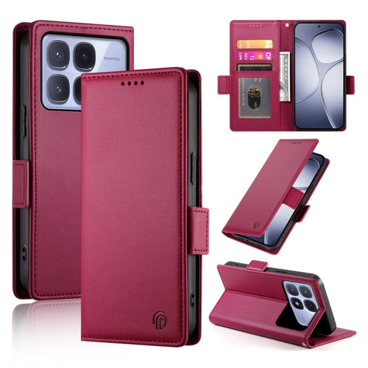 For Redmi K70 Ultra Side Buckle Magnetic Frosted Leather Phone Case(Wine Red) - Xiaomi Cases by buy2fix | Online Shopping UK | buy2fix