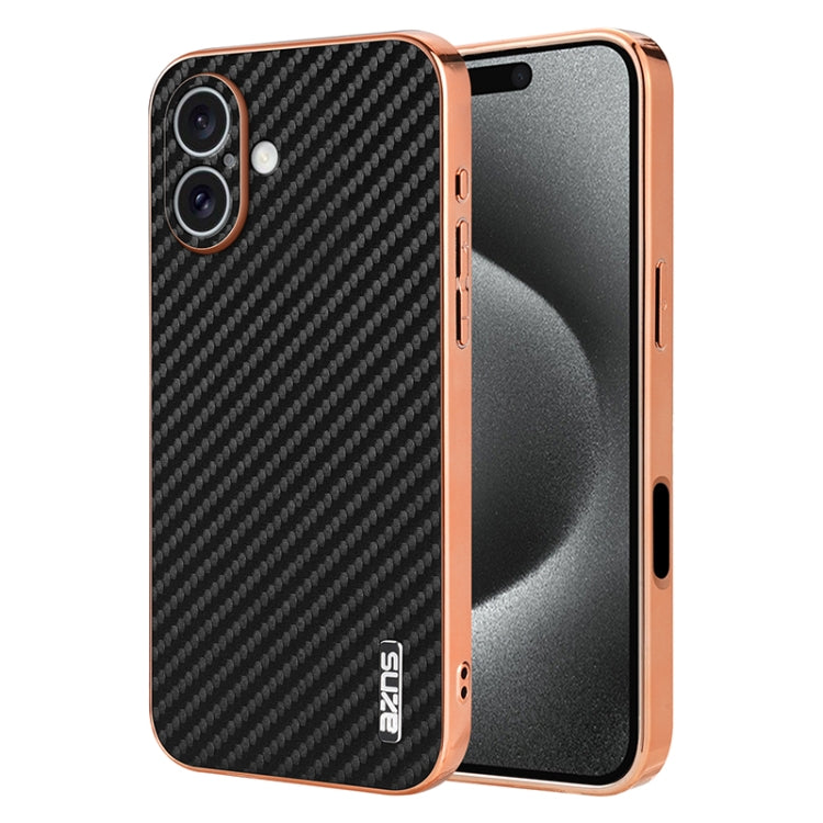 For iPhone 16 AZNS Electroplated Edge Carbon Fiber Texture Phone Case(Black) - iPhone 16 Cases by AZNS | Online Shopping UK | buy2fix