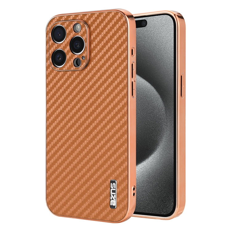 For iPhone 15 Pro Max AZNS Electroplated Edge Carbon Fiber Texture Phone Case(Brown) - iPhone 15 Pro Max Cases by AZNS | Online Shopping UK | buy2fix