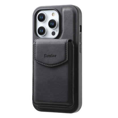 For iPhone 15 Denior D20 Skin Feel MagSafe Holder Detachable Card Slot Phone Case(Black) - iPhone 15 Cases by Denior | Online Shopping UK | buy2fix