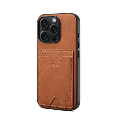 For iPhone 16 Plus Denior D06 PU Back Cover Card Slot Holder Phone Case(Brown) - iPhone 16 Plus Cases by Denior | Online Shopping UK | buy2fix