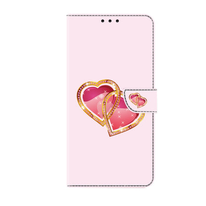 For iPhone 16 Crystal Painted Leather Phone case(Love Peach) - iPhone 16 Cases by buy2fix | Online Shopping UK | buy2fix