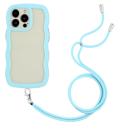 For iPhone 16 Pro Max Candy Color Wave TPU Clear PC Phone Case with Lanyard(Blue) - iPhone 16 Pro Max Cases by buy2fix | Online Shopping UK | buy2fix