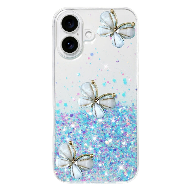 For iPhone 16 Plus Luminous Starry Sky Glitter Butterfly TPU Phone Case(Blue) - iPhone 16 Plus Cases by buy2fix | Online Shopping UK | buy2fix