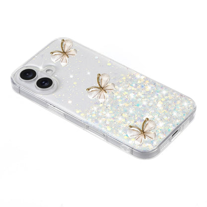 For iPhone 16 Luminous Starry Sky Glitter Butterfly TPU Phone Case(White) - iPhone 16 Cases by buy2fix | Online Shopping UK | buy2fix