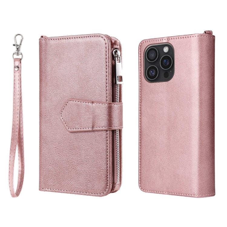 For iPhone 16 Pro Max Solid Color 2 in 1 Zipper Shockproof Phone Case(Rose Gold) - iPhone 16 Pro Max Cases by buy2fix | Online Shopping UK | buy2fix