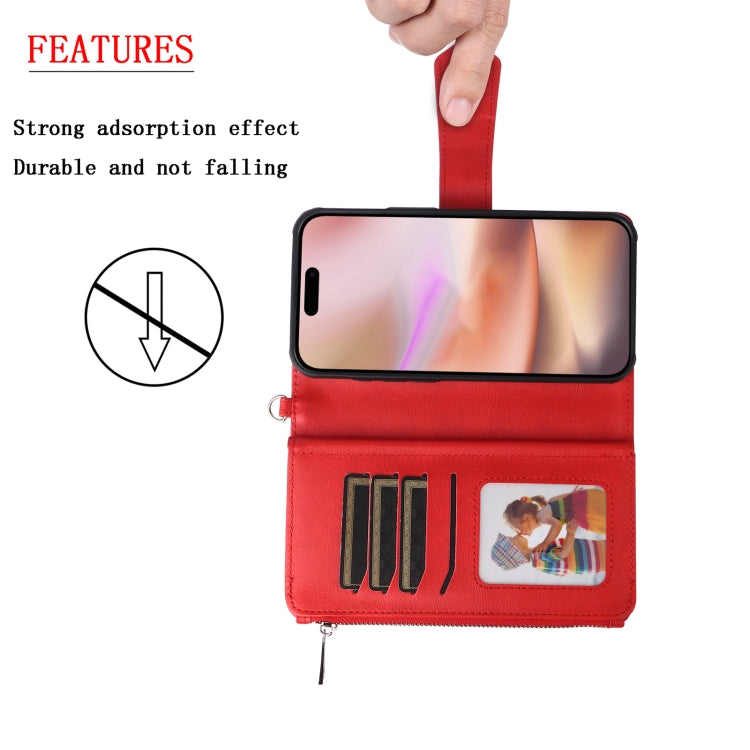 For iPhone 16 Plus Solid Color 2 in 1 Zipper Shockproof Phone Case(Red) - iPhone 16 Plus Cases by buy2fix | Online Shopping UK | buy2fix