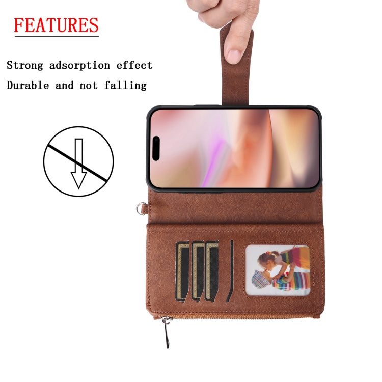 For iPhone 16 Plus Solid Color 2 in 1 Zipper Shockproof Phone Case(Brown) - iPhone 16 Plus Cases by buy2fix | Online Shopping UK | buy2fix