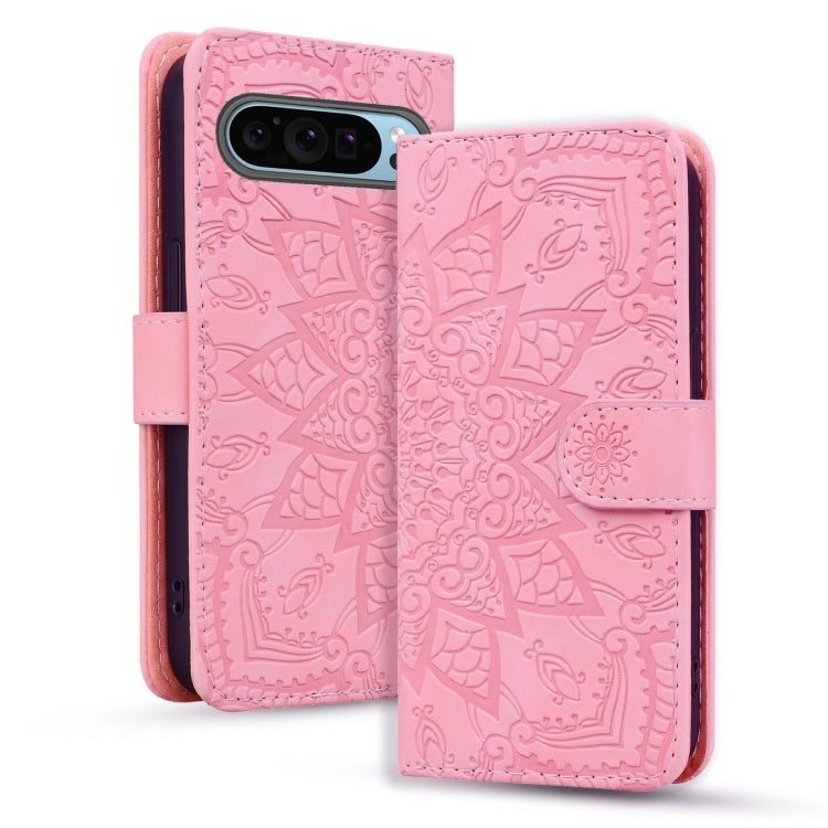 For Google Pixel 9 / 9 Pro Mandala Embossed Dual-Fold Calf Leather Phone Case(Pink) - Google Cases by buy2fix | Online Shopping UK | buy2fix