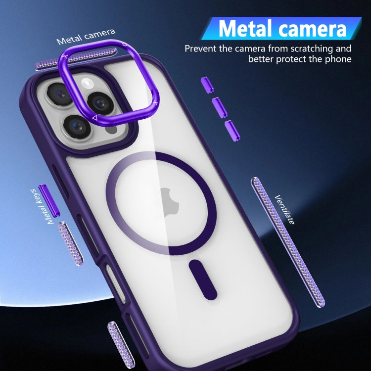 For iPhone 16 Pro Breathable Skin Feel Transparent MagSafe Magnetic Phone Case(Purple) - iPhone 16 Pro Cases by buy2fix | Online Shopping UK | buy2fix