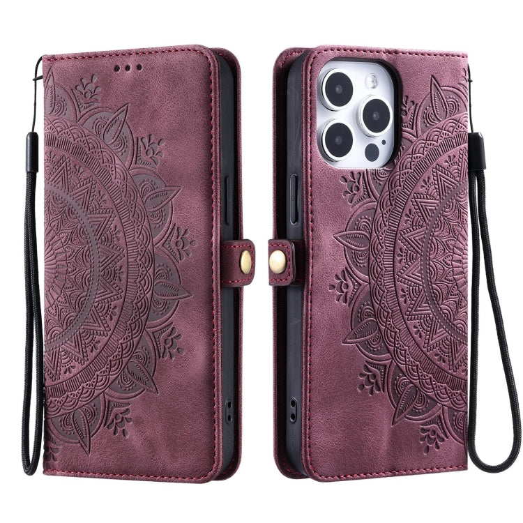 For iPhone 16 Pro Skin Feel Totem Embossed Leather Phone Case(Wine Red) - iPhone 16 Pro Cases by buy2fix | Online Shopping UK | buy2fix