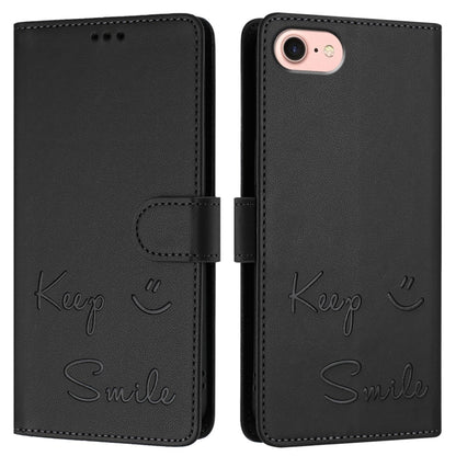 For iPhone SE 2024 Smile Embossing RFID Leather Phone Case(Black) - More iPhone Cases by buy2fix | Online Shopping UK | buy2fix