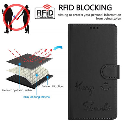 For iPhone SE 2024 Smile Embossing RFID Leather Phone Case(Black) - More iPhone Cases by buy2fix | Online Shopping UK | buy2fix