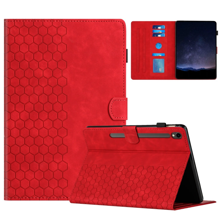 For Samsung Galaxy Tab S9 / S9 FE Honeycomb Embossed Leather Smart Tablet Case(Red) - Galaxy Tab S9 Cases by buy2fix | Online Shopping UK | buy2fix