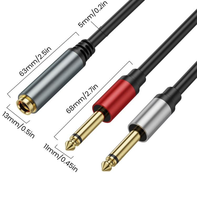 1m 6.35mm TRS Stereo Female to 2 x 6.35mm TS Male Mono Audio Adapter Cable(Black) - Video & Audio Cable by buy2fix | Online Shopping UK | buy2fix