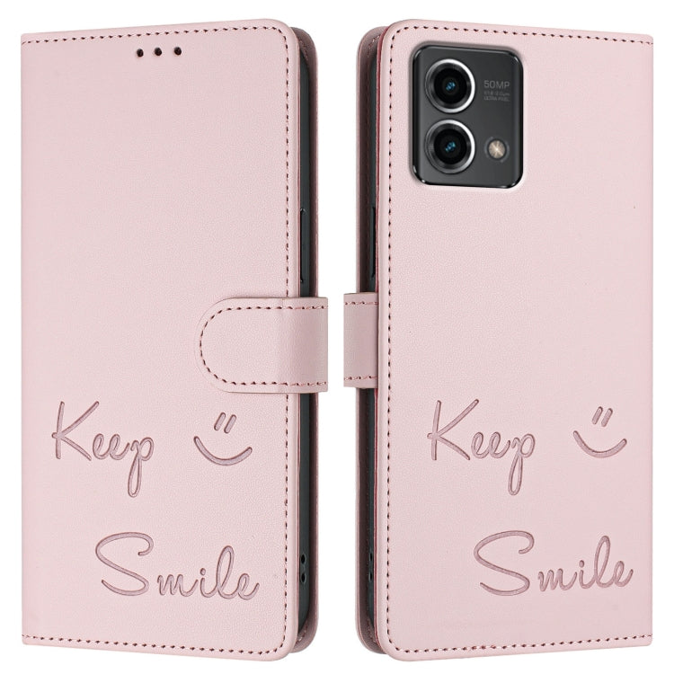 For Motorola Moto G Stylus 5G 2024 Smile Embossing RFID Leather Phone Case(Pink) - Motorola Cases by buy2fix | Online Shopping UK | buy2fix