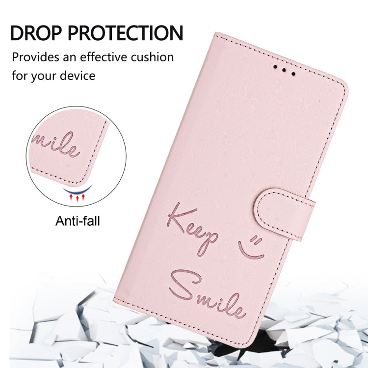 For Motorola Moto G Play 4G 2024 Global Smile Embossing RFID Leather Phone Case(Pink) - Motorola Cases by buy2fix | Online Shopping UK | buy2fix