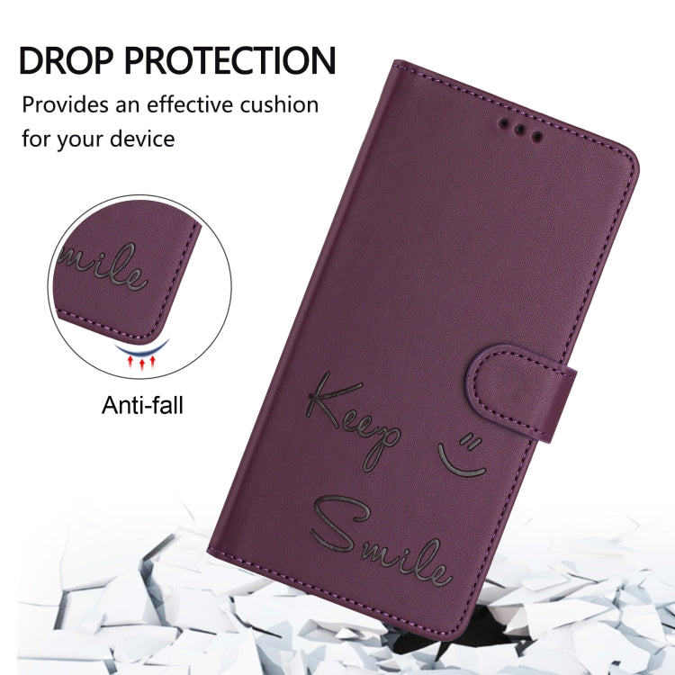 For Motorola Moto G Play 5G 2024 Global Smile Embossing RFID Leather Phone Case(Violet) - Motorola Cases by buy2fix | Online Shopping UK | buy2fix