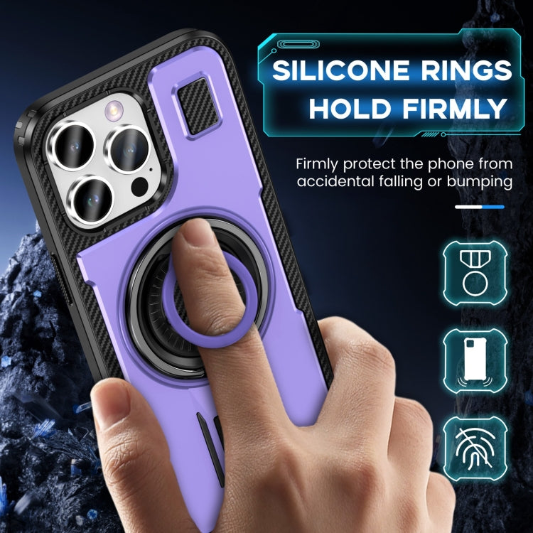 For iPhone 16 Pro Ring Holder Carbon Fiber PC Hybrid TPU Phone Case(Purple) - iPhone 16 Pro Cases by buy2fix | Online Shopping UK | buy2fix