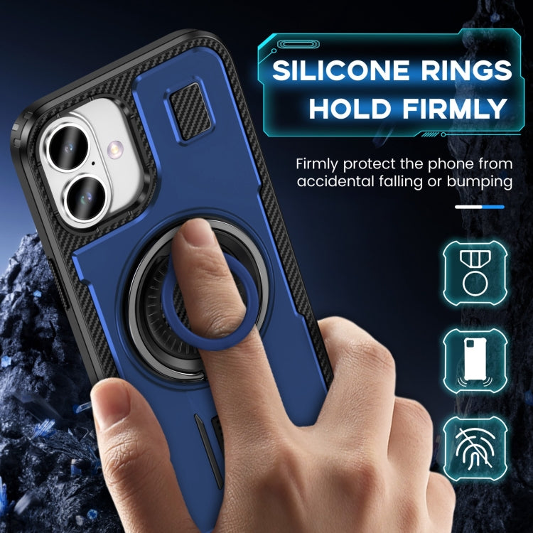 For iPhone 16 Plus Ring Holder Carbon Fiber PC Hybrid TPU Phone Case(Blue) - iPhone 16 Plus Cases by buy2fix | Online Shopping UK | buy2fix