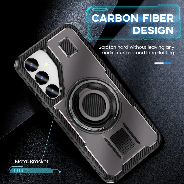 For Samsung Galaxy S25 5G Ring Holder Carbon Fiber PC Hybrid TPU Phone Case(Grey) - Galaxy S25 5G Cases by buy2fix | Online Shopping UK | buy2fix