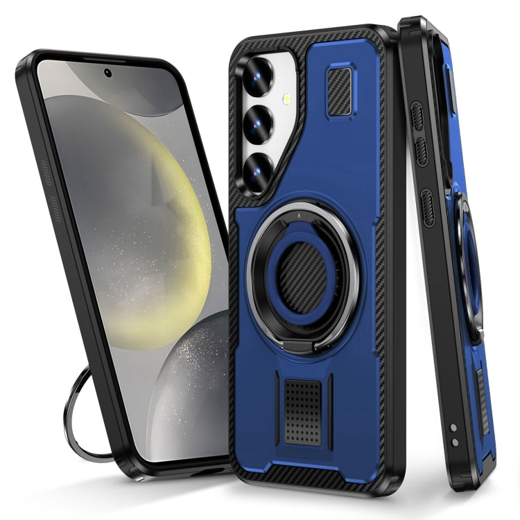 For Samsung Galaxy S25+ 5G Ring Holder Carbon Fiber PC Hybrid TPU Phone Case(Blue) - Galaxy S25+ 5G Cases by buy2fix | Online Shopping UK | buy2fix