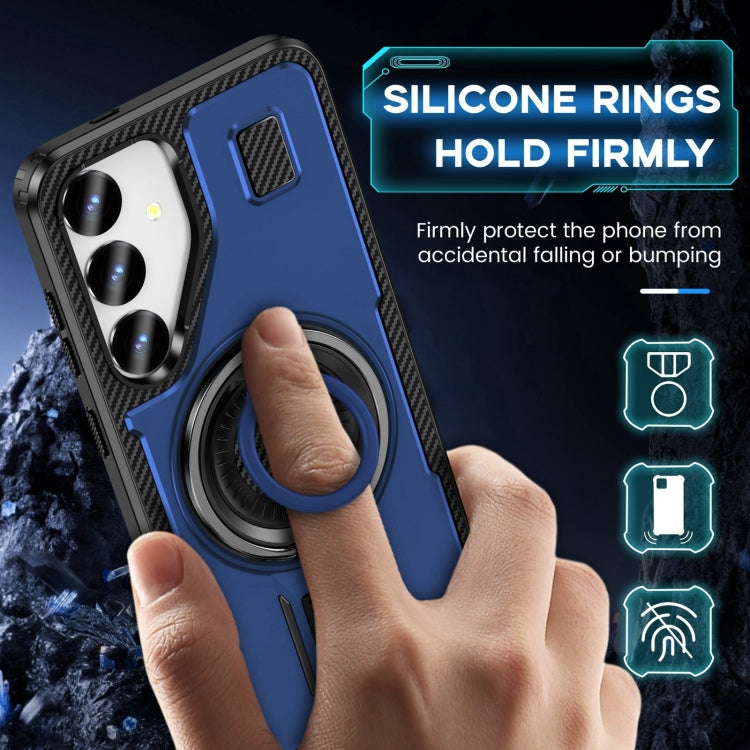 For Samsung Galaxy S25+ 5G Ring Holder Carbon Fiber PC Hybrid TPU Phone Case(Blue) - Galaxy S25+ 5G Cases by buy2fix | Online Shopping UK | buy2fix