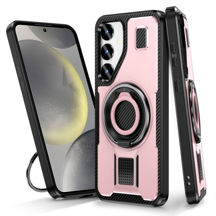 For Samsung Galaxy S25+ 5G Ring Holder Carbon Fiber PC Hybrid TPU Phone Case(Rose Gold) - Galaxy S25+ 5G Cases by buy2fix | Online Shopping UK | buy2fix