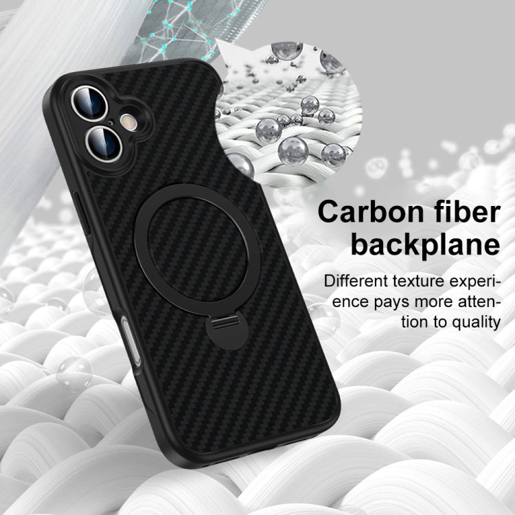 For iPhone 16 Pro Carbon Fiber MagSafe 360 Degree Rotating Holder Phone Case(Black) - iPhone 16 Pro Cases by buy2fix | Online Shopping UK | buy2fix