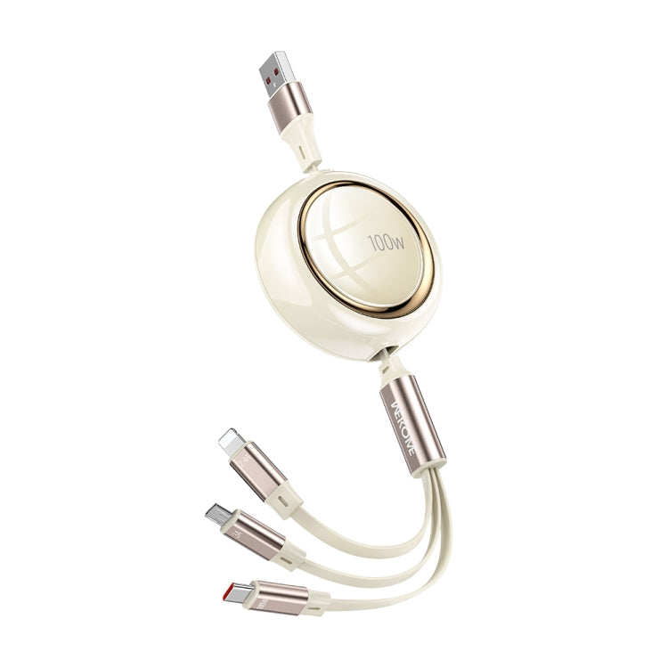 WK WDC-18 Star Series 1.2m 100W USB to 8 Pin / Type-C / Micro USB Retractable Data Cable(Beige) - Multifunction Cable by WK | Online Shopping UK | buy2fix