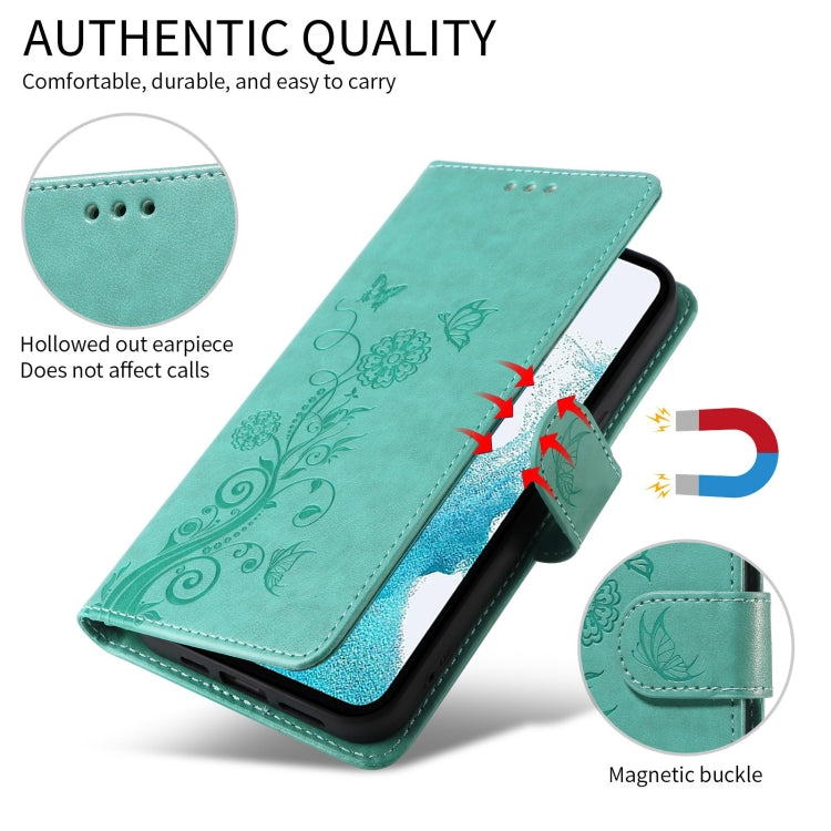 For Google Pixel 9 Pro XL Embossed Butterfly Flowers Leather Phone Case(Green) - Google Cases by buy2fix | Online Shopping UK | buy2fix