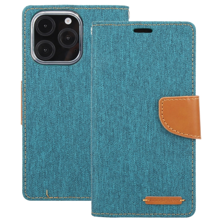 For iPhone 16 Pro GOOSPERY CANVAS DIARY Fabric Texture Flip Leather Phone Case(Green) - iPhone 16 Pro Cases by GOOSPERY | Online Shopping UK | buy2fix