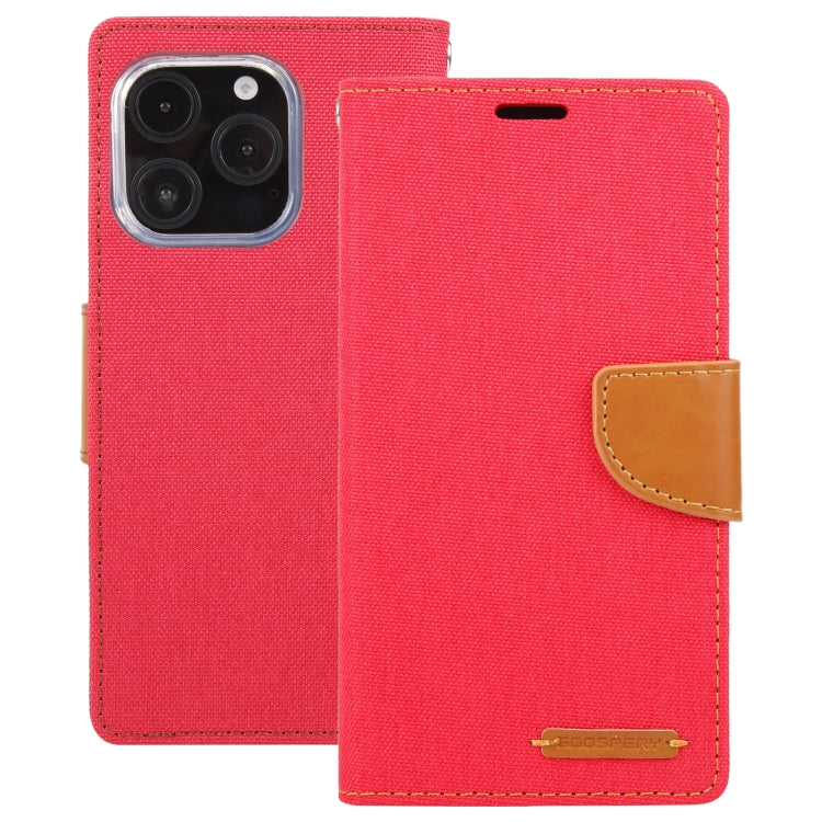 For iPhone 16 Pro GOOSPERY CANVAS DIARY Fabric Texture Flip Leather Phone Case(Red) - iPhone 16 Pro Cases by GOOSPERY | Online Shopping UK | buy2fix