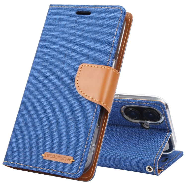 For iPhone 16 Plus GOOSPERY CANVAS DIARY Fabric Texture Flip Leather Phone Case(Blue) - iPhone 16 Plus Cases by GOOSPERY | Online Shopping UK | buy2fix