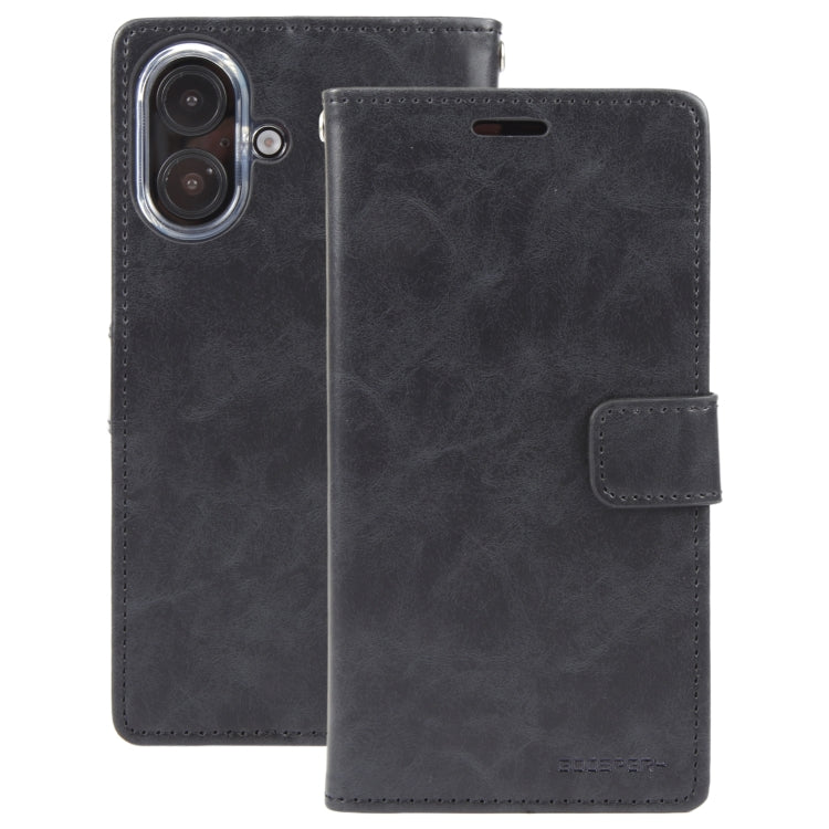 For iPhone 16 Plus GOOSPERY BLUE MOON Crazy Horse Texture Leather Phone Case(Black) - iPhone 16 Plus Cases by GOOSPERY | Online Shopping UK | buy2fix