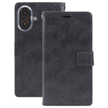 For iPhone 16 Plus GOOSPERY BLUE MOON Crazy Horse Texture Leather Phone Case(Black) - iPhone 16 Plus Cases by GOOSPERY | Online Shopping UK | buy2fix