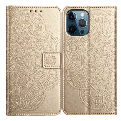 For iPhone 16 Pro Flower Embossed Leather Phone Case(Gold) - iPhone 16 Pro Cases by buy2fix | Online Shopping UK | buy2fix