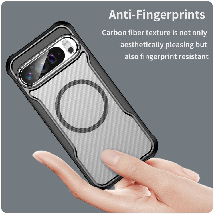 For Google Pixel 9 Pro XL Carbon Fiber Texture MagSafe Translucent Phone Case(Black) - Google Cases by buy2fix | Online Shopping UK | buy2fix