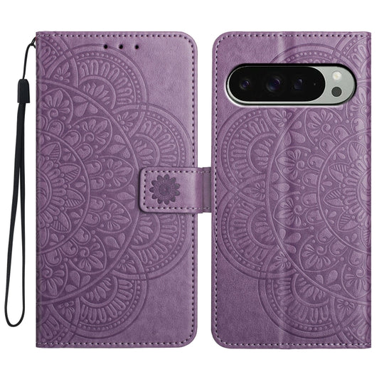 For Google Pixel 9 / 9 Pro Flower Embossed Leather Phone Case(Purple) - Google Cases by buy2fix | Online Shopping UK | buy2fix