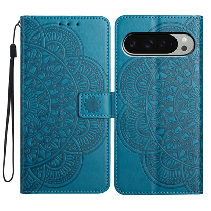 For Google Pixel 9 / 9 Pro Flower Embossed Leather Phone Case(Blue) - Google Cases by buy2fix | Online Shopping UK | buy2fix